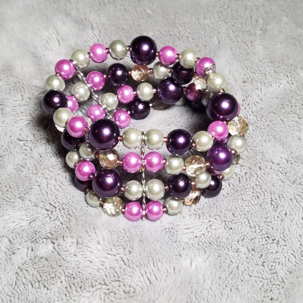 🔷️5/$25 Purple Gray Stretchy Stacked Beaded Bracelet